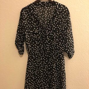 Maurices Black White Polka Dot Button Down Dress M